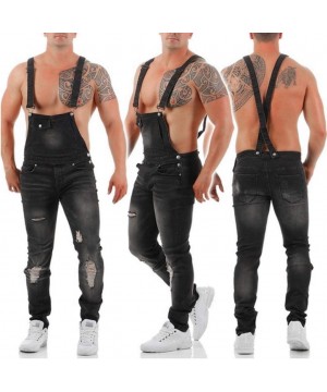 Denim Pants Jumpsuit Casual Sports Streetwear Pocket Suspender Pants Trousers - Dark Gray - CL18RYKWZWH $34.90-Racing