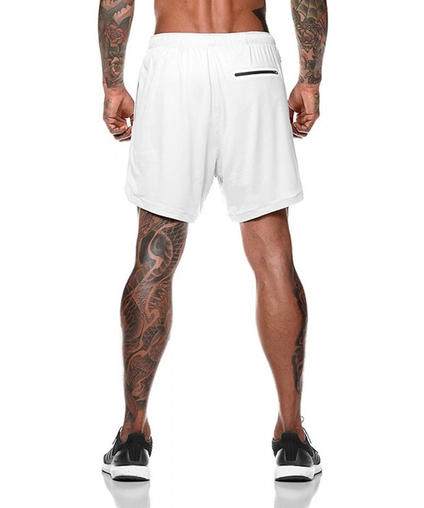 Men Workout Gym Running Shorts Training with Inner Compression Quick Dry - White-b - CP1970GG4GE $10.60-Racing