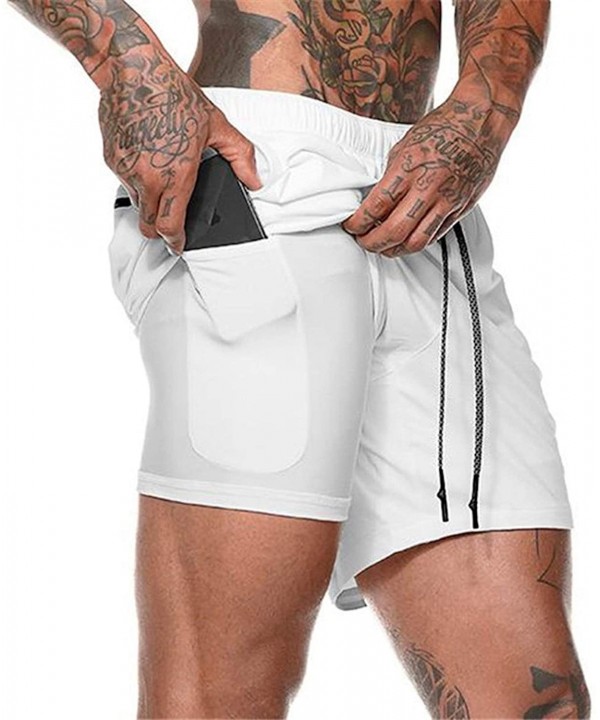 Men Workout Gym Running Shorts Training with Inner Compression Quick Dry - White-b - CP1970GG4GE $10.60-Racing