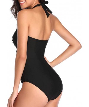 Swimsuits for Women Plus Size-Swimwear Halter One Piece Swimsuit Ruched Padded Bathing Suits Slimming Vintage Bikini - Black ...