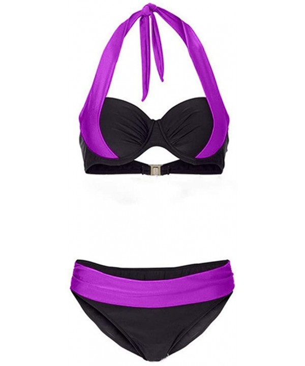 Gradient Bikini Women Swimwear Sexy Cross Bandage Push Up Padded Swimsuit Bathing Split Beachwear Bikini Purple - CT18UWE585L...