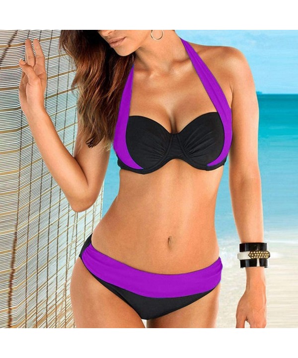 Gradient Bikini Women Swimwear Sexy Cross Bandage Push Up Padded Swimsuit Bathing Split Beachwear Bikini Purple - CT18UWE585L...