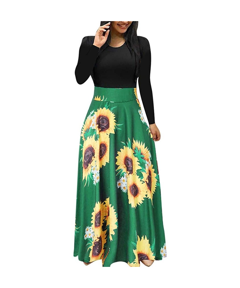 Shirt Dress for Women- Casual Short Sleeve Empire Waist Maxi Dresses Long Dresses with Pockets - Green-floral - CP18WU4LHAQ $...