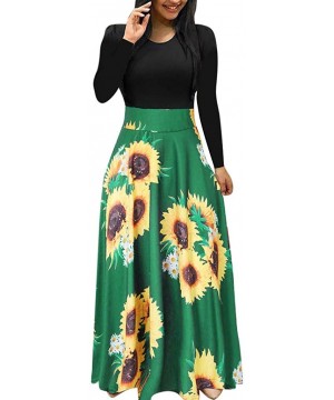 Shirt Dress for Women- Casual Short Sleeve Empire Waist Maxi Dresses Long Dresses with Pockets - Green-floral - CP18WU4LHAQ $...