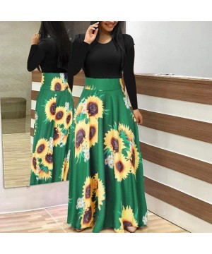 Shirt Dress for Women- Casual Short Sleeve Empire Waist Maxi Dresses Long Dresses with Pockets - Green-floral - CP18WU4LHAQ $...