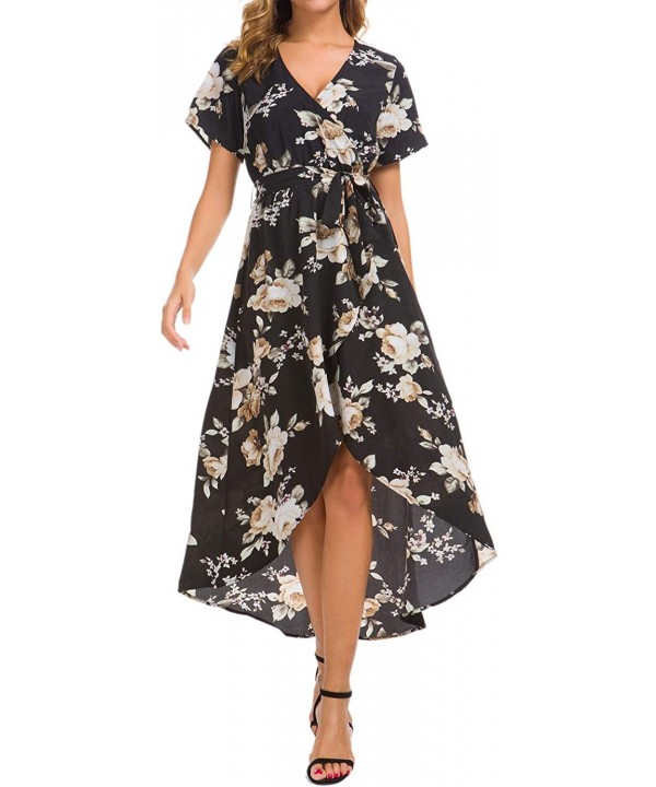 Maxi Wrap Dress for Women Floral Short Sleeve Maxi Dress Boho Dress with Slit Sexy V Neck Long Dress - Floral_d - C218TW7TQO9...