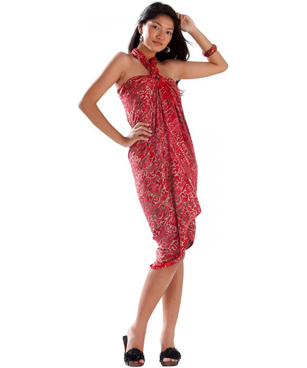 Womens Abstract Swimsuit Cover-Up Sarong in Your Choice of Color - Scrolls Red - CQ18U050OC8 $18.17-Cover-Ups