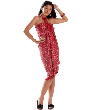 Womens Abstract Swimsuit Cover-Up Sarong in Your Choice of Color - Scrolls Red - CQ18U050OC8 $18.17-Cover-Ups