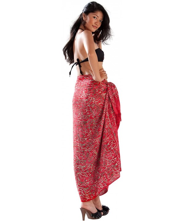 Womens Abstract Swimsuit Cover-Up Sarong in Your Choice of Color - Scrolls Red - CQ18U050OC8 $18.17-Cover-Ups