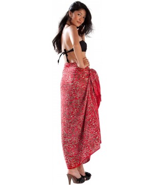 Womens Abstract Swimsuit Cover-Up Sarong in Your Choice of Color - Scrolls Red - CQ18U050OC8 $18.17-Cover-Ups