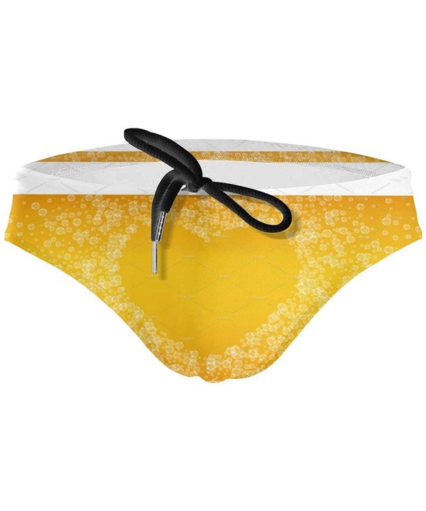 Men's Sexy Leaves Picture Tropcial Plant Low Rise Briefs Bikini Swimwear Swimsuit with Drawstring - Heart Yellow Beer - CM195...