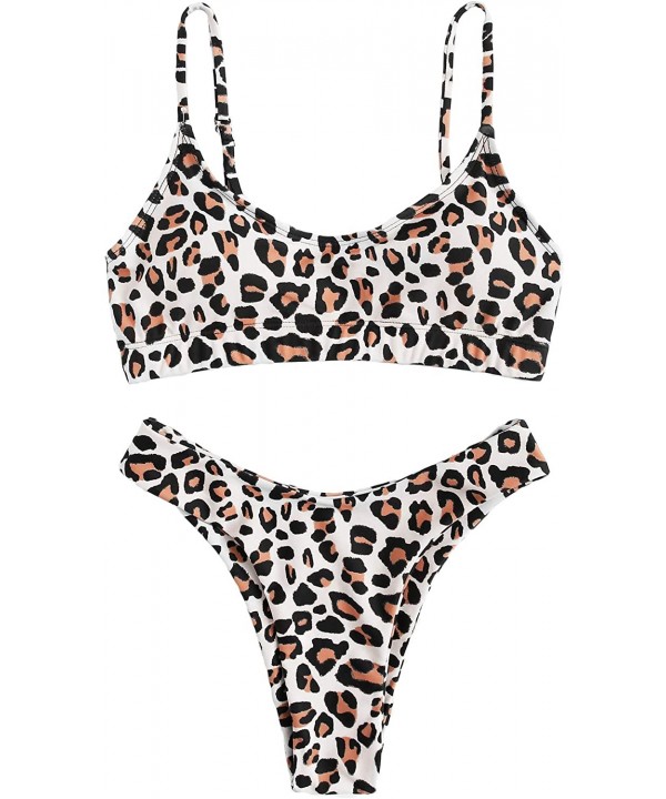 Women's Bathing Suits Spaghetti Strap Leopard Print Thong Bikini Swimwear Set - Multi2 - CZ18OYRG3SE $16.05-Sets