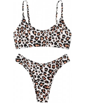 Women's Bathing Suits Spaghetti Strap Leopard Print Thong Bikini Swimwear Set - Multi2 - CZ18OYRG3SE $16.05-Sets