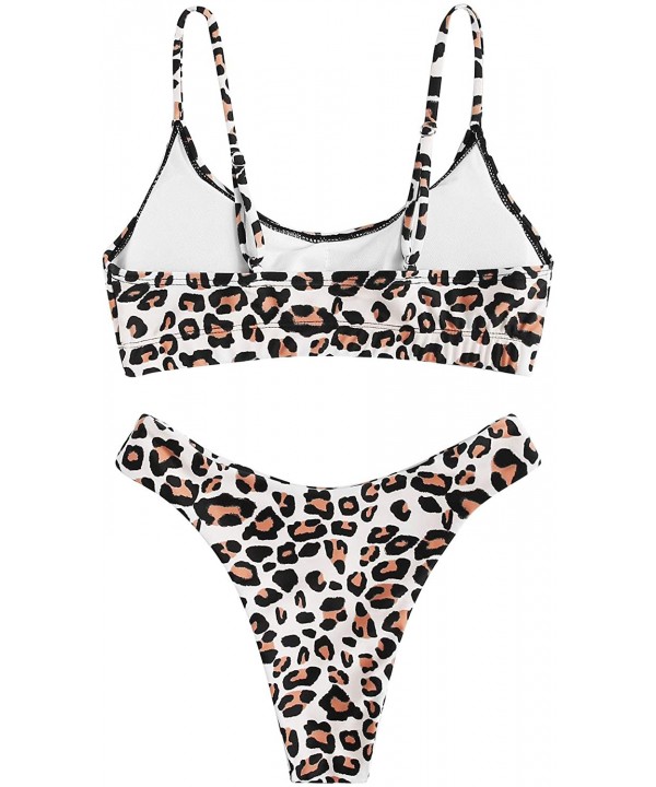 Women's Bathing Suits Spaghetti Strap Leopard Print Thong Bikini Swimwear Set - Multi2 - CZ18OYRG3SE $16.05-Sets