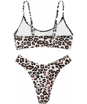 Women's Bathing Suits Spaghetti Strap Leopard Print Thong Bikini Swimwear Set - Multi2 - CZ18OYRG3SE $16.05-Sets