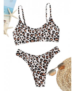 Women's Bathing Suits Spaghetti Strap Leopard Print Thong Bikini Swimwear Set - Multi2 - CZ18OYRG3SE $16.05-Sets