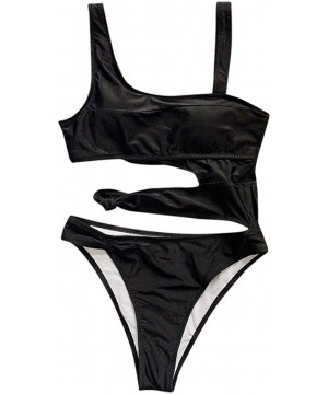 Womens Cutout One Piece Swimsuit Solid Color Bathing Suit Padded Swimwear Monokini - Black - CH193Y5CM3N $15.21-Racing