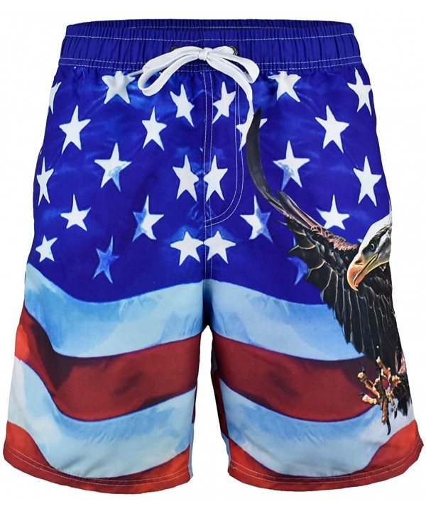 Men's American Flag Board Shorts - Eagle Red - C318SQDTGKI $14.34-Board Shorts