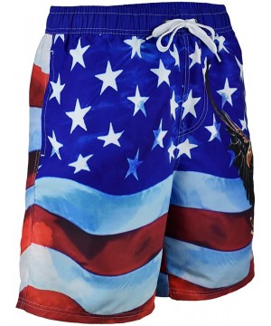 Men's American Flag Board Shorts - Eagle Red - C318SQDTGKI $14.34-Board Shorts