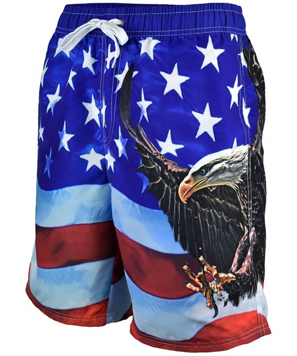 Men's American Flag Board Shorts - Eagle Red - C318SQDTGKI $14.34-Board Shorts