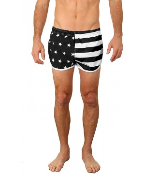 Men's Basic Running Shorts Swimwear Trunks - Af Black & White - CP18NSK4QUG $16.90-Trunks