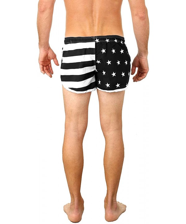 Men's Basic Running Shorts Swimwear Trunks - Af Black & White - CP18NSK4QUG $16.90-Trunks