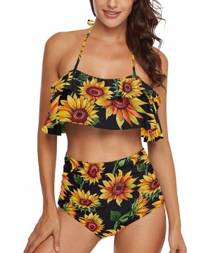 Woman's Sexy Printed Ruffled Top Sexy Halter 2 Piece Tankini Sexy Swimsuit - Color02 - CF18T28IY4M $31.29-Sets