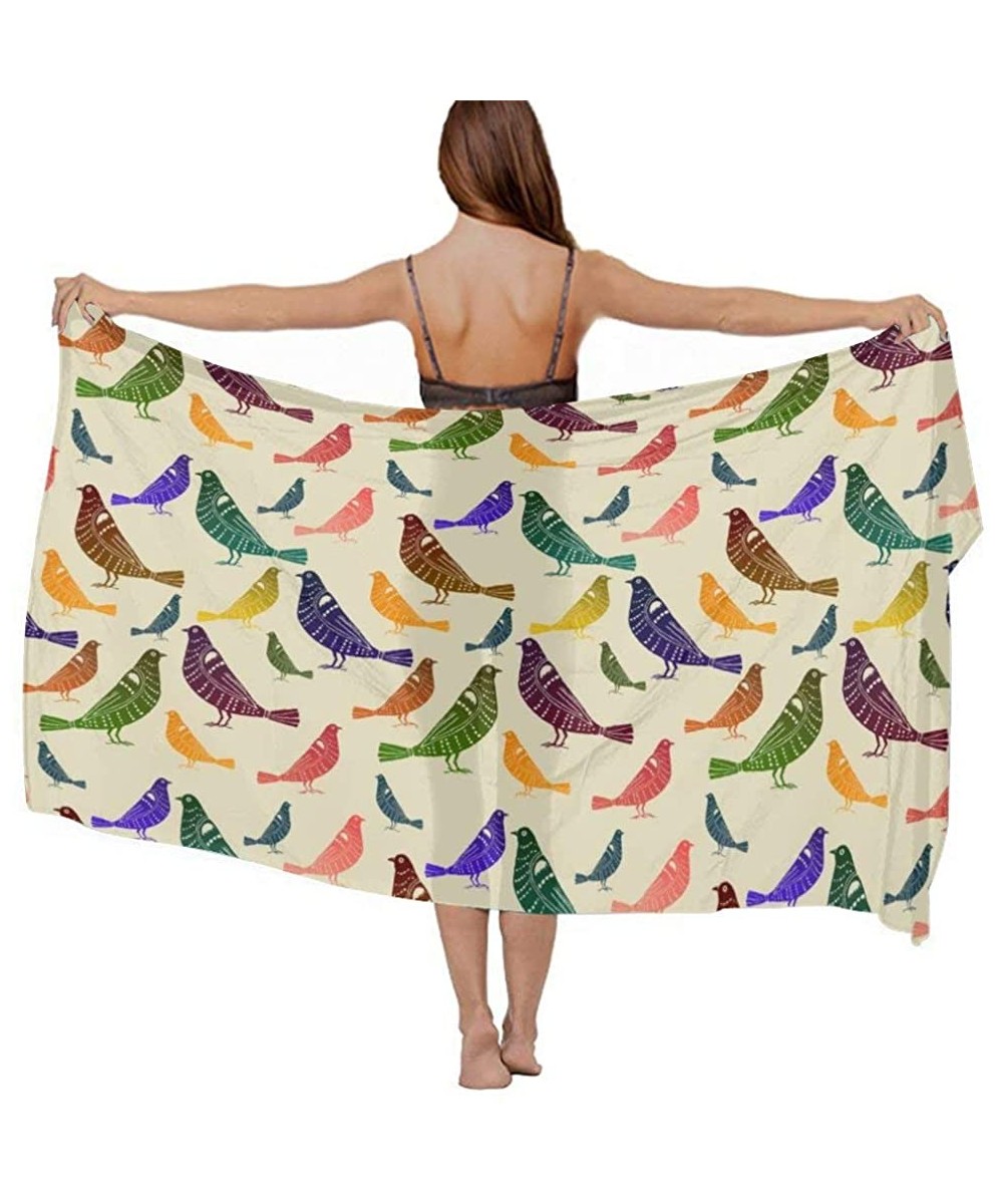 Women Girl Fashion Chiffon Scarf Bikini Cover Up Summer Beach Sarong Wrap - Rainbow Parakeets Budgies - CA19C4MM522 $25.22-Co...