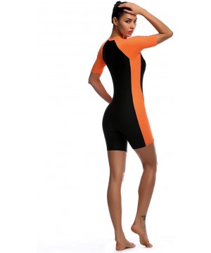 Swimsuit for Women One Piece Short-Sleeve Surfing Suit Sun Protection - Orange - CB11YKIKPR3 $21.23-One-Pieces