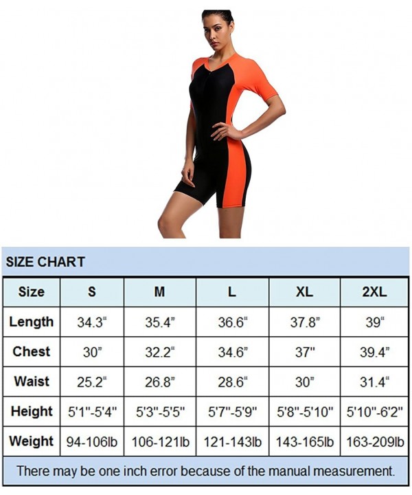 Swimsuit for Women One Piece Short-Sleeve Surfing Suit Sun Protection - Orange - CB11YKIKPR3 $21.23-One-Pieces