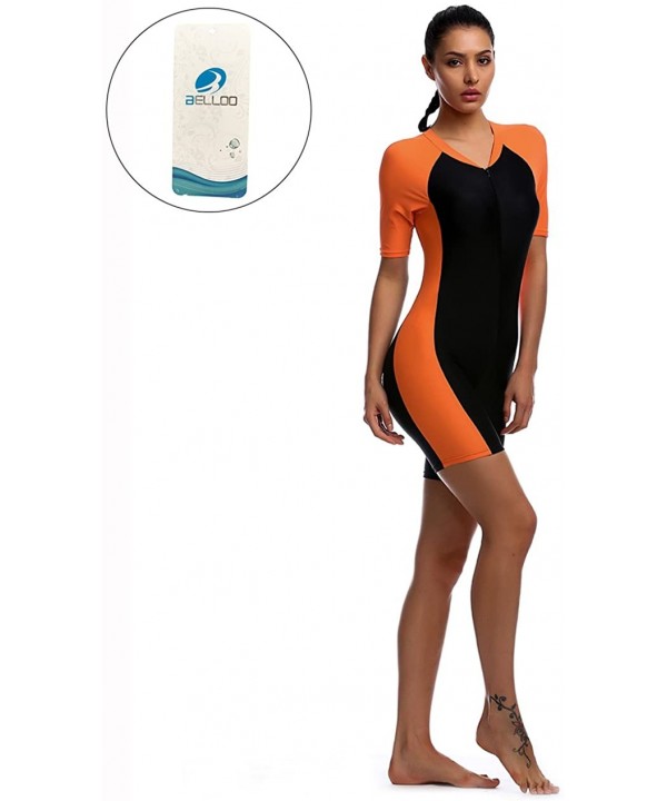 Swimsuit for Women One Piece Short-Sleeve Surfing Suit Sun Protection - Orange - CB11YKIKPR3 $21.23-One-Pieces