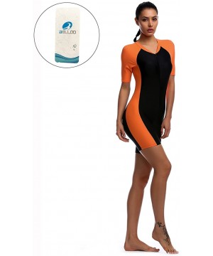 Swimsuit for Women One Piece Short-Sleeve Surfing Suit Sun Protection - Orange - CB11YKIKPR3 $21.23-One-Pieces