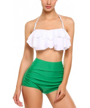 Women Flounce High Waisted Bikini Halter Neck Two Piece Swimsuit - 1-white - C518TQLGHO9 $19.34-Sets