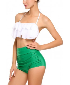 Women Flounce High Waisted Bikini Halter Neck Two Piece Swimsuit - 1-white - C518TQLGHO9 $19.34-Sets