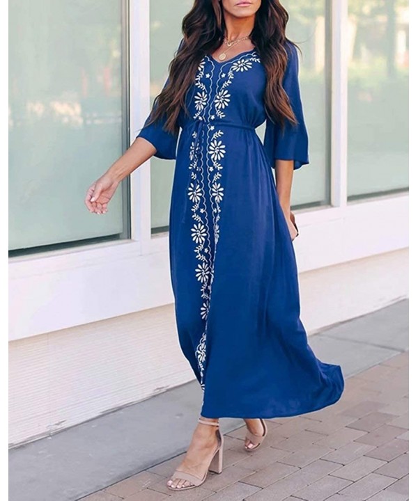 Kaftan Cover Ups for Women Casual Beachwear Long Beach Plus Size Caftan Loungewear Summer Dresses Navy Embroidered - CS198XMW...