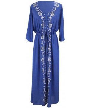 Kaftan Cover Ups for Women Casual Beachwear Long Beach Plus Size Caftan Loungewear Summer Dresses Navy Embroidered - CS198XMW...