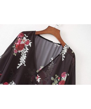 Womens Kimono Beach Cover Up Chiffon Cardigan Floral Tops Loose Capes - Flower Black - CQ18QKO8I0D $15.72-Cover-Ups