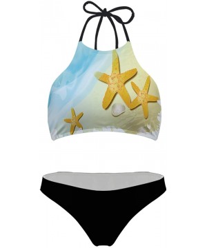 Women Bikini Set Swimwear 3D Print Tie Halter Padding 2 Piece Summer Beach Swimsuit High Neck - Starfish - C3195TWNQ5S $17.62...