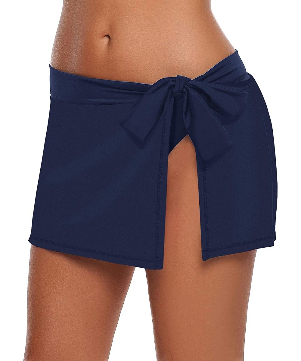 Women's Zip Pocket High Waist Bikini Tankini Bottom Swim Skirt Swimsuit - Z-bowknot Navy Blue - CD18SRMSMKD $25.81-Bottoms