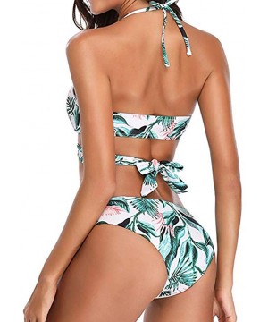 Womens Bathing Suits Floral Printing Swim Bottoms Padded Halter Bandage Bikini Two Piece Swimsuits - A-green - CS194N5GCHO $3...