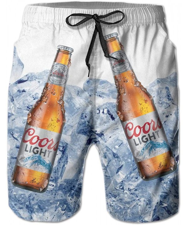 Men's Swim Trunks Quick Dry Beach Board Shorts Coors Light Short Drawstring Lightweight with Elastic Waist and Pockets - Whit...