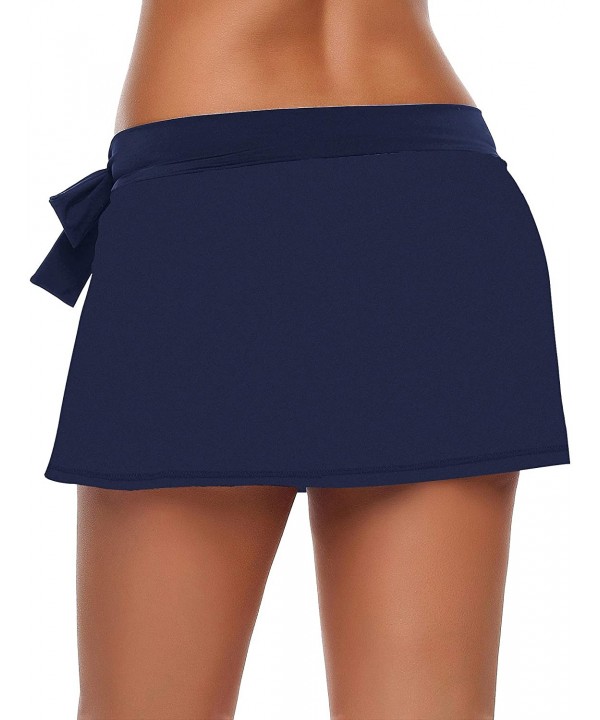 Women's Zip Pocket High Waist Bikini Tankini Bottom Swim Skirt Swimsuit - Z-bowknot Navy Blue - CD18SRMSMKD $25.81-Bottoms