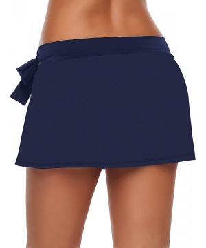 Women's Zip Pocket High Waist Bikini Tankini Bottom Swim Skirt Swimsuit - Z-bowknot Navy Blue - CD18SRMSMKD $25.81-Bottoms