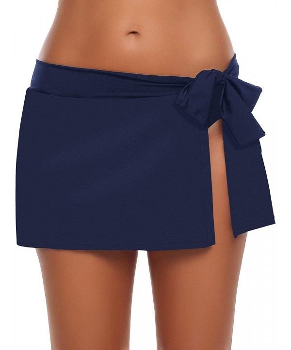 Women's Zip Pocket High Waist Bikini Tankini Bottom Swim Skirt Swimsuit - Z-bowknot Navy Blue - CD18SRMSMKD $25.81-Bottoms