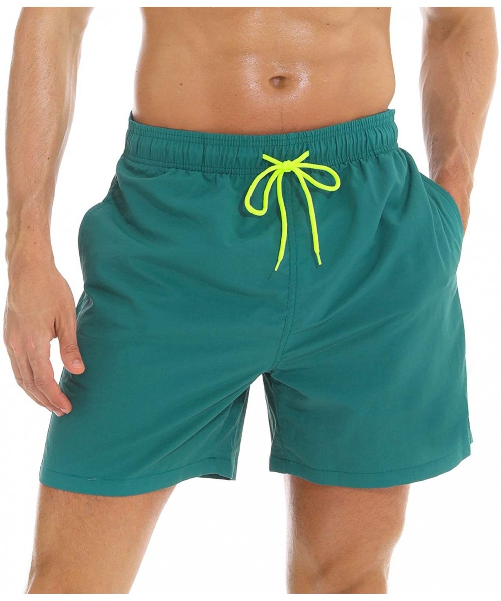 Mens Swim Trunks Quick Dry Beach Shorts Mesh Lining Board Shorts Swimwear Bathing Suits with Pockets - Dark Green - CB18SAZ4C...