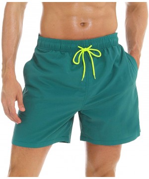 Mens Swim Trunks Quick Dry Beach Shorts Mesh Lining Board Shorts Swimwear Bathing Suits with Pockets - Dark Green - CB18SAZ4C...