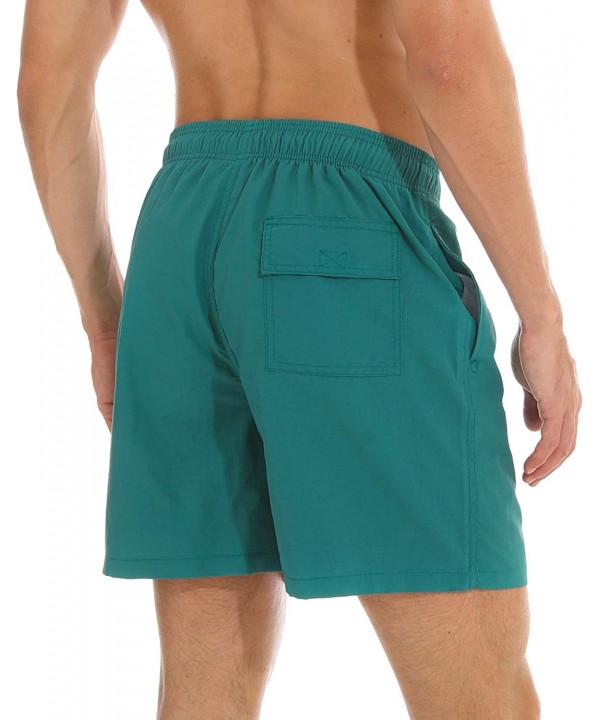 Mens Swim Trunks Quick Dry Beach Shorts Mesh Lining Board Shorts Swimwear Bathing Suits with Pockets - Dark Green - CB18SAZ4C...