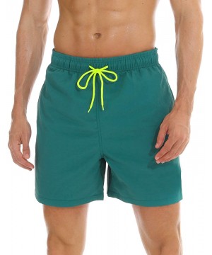 Mens Swim Trunks Quick Dry Beach Shorts Mesh Lining Board Shorts Swimwear Bathing Suits with Pockets - Dark Green - CB18SAZ4C...