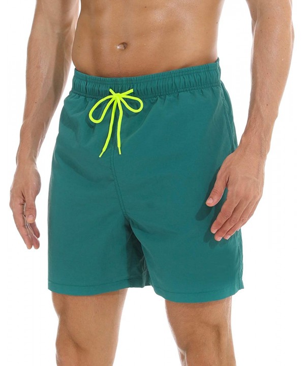 Mens Swim Trunks Quick Dry Beach Shorts Mesh Lining Board Shorts Swimwear Bathing Suits with Pockets - Dark Green - CB18SAZ4C...