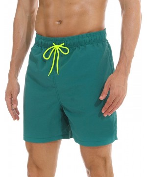 Mens Swim Trunks Quick Dry Beach Shorts Mesh Lining Board Shorts Swimwear Bathing Suits with Pockets - Dark Green - CB18SAZ4C...